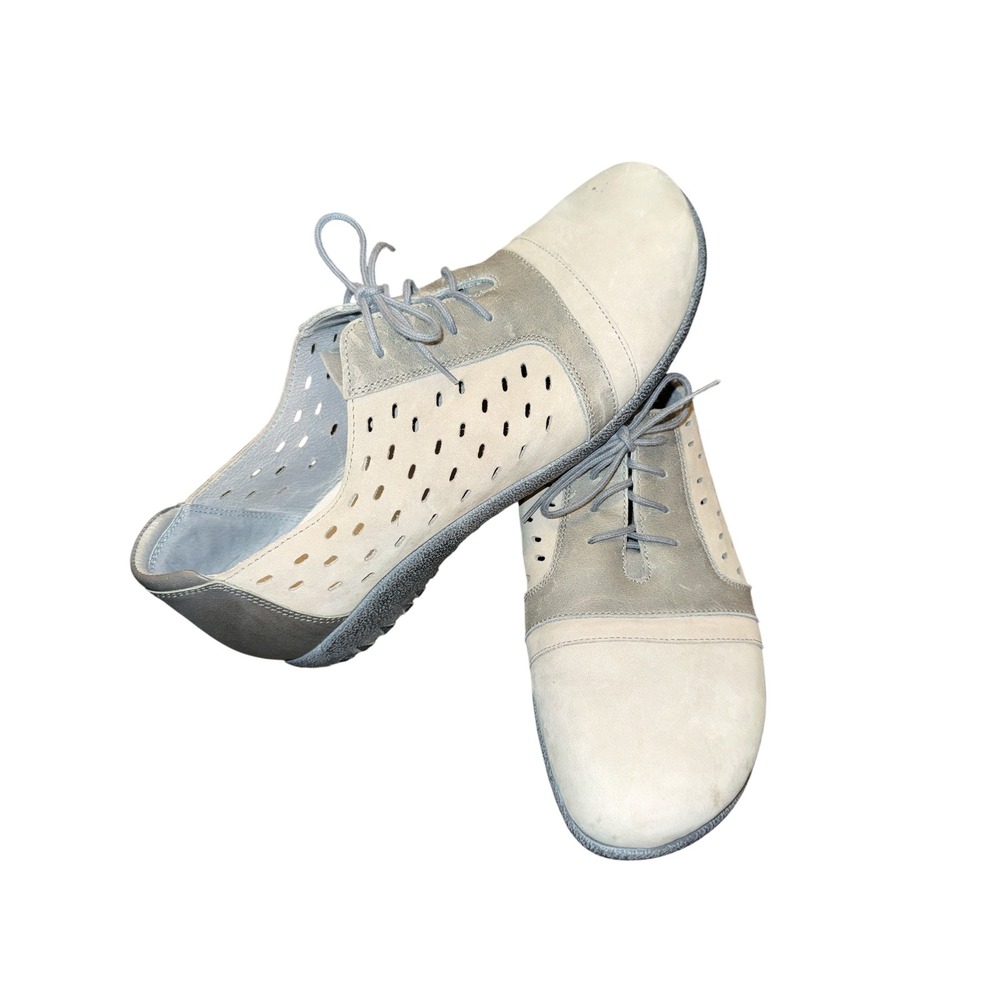 Naot Lalo Leather Oxford Women 41 US 10 Grey Laser Cut Lace Up Perforated Shoes